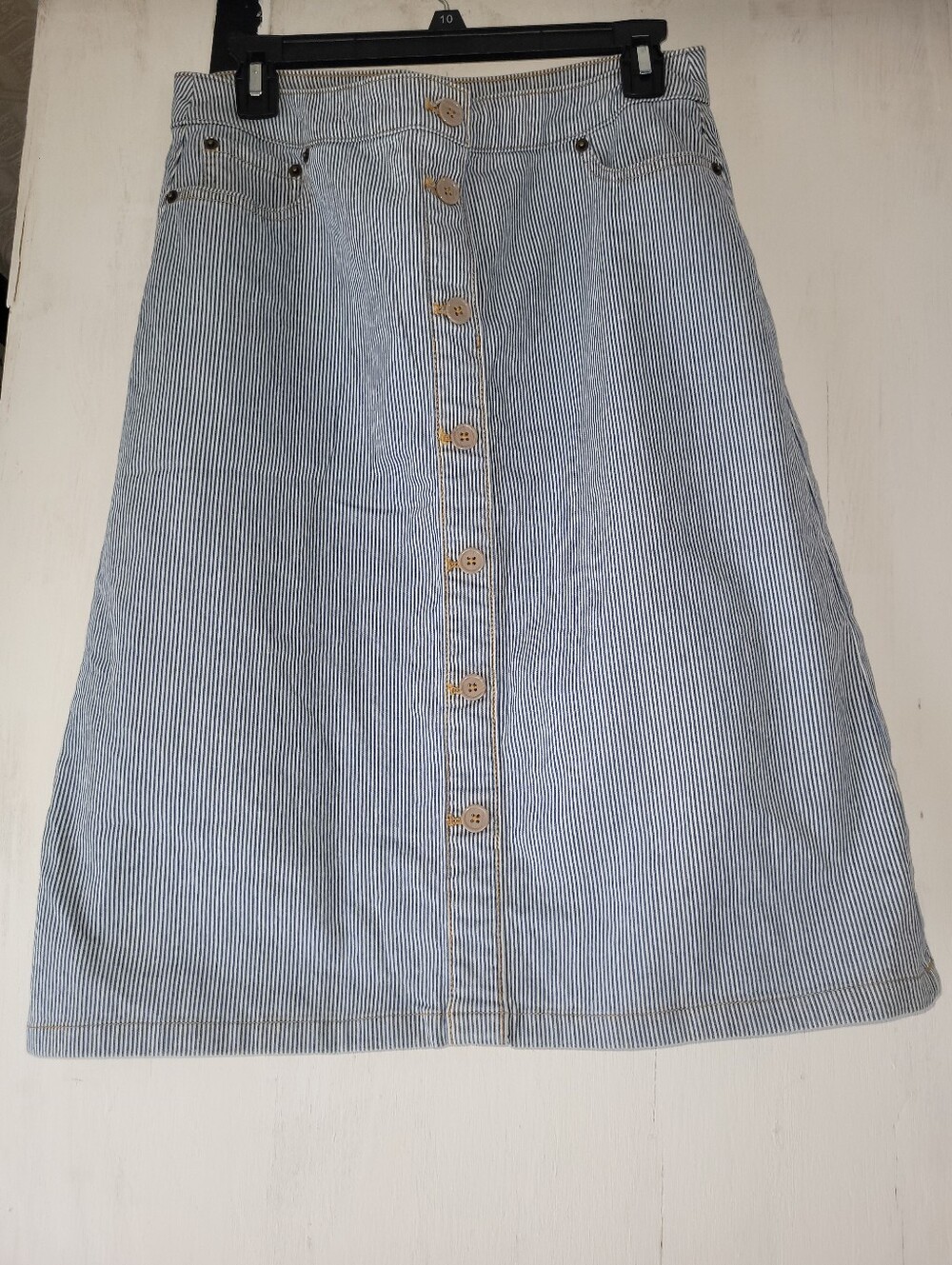 Striped Button-Front A-Line Skirt - Light Blue